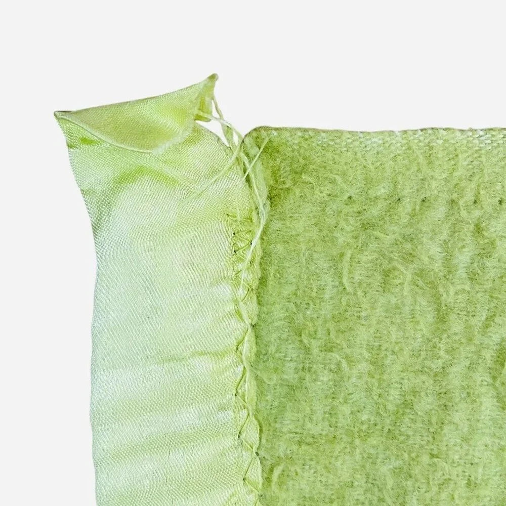 Vintage Light Green Satin Edge Blanket 80 x 66 Unique Color Bed Throw Warm Cozy
